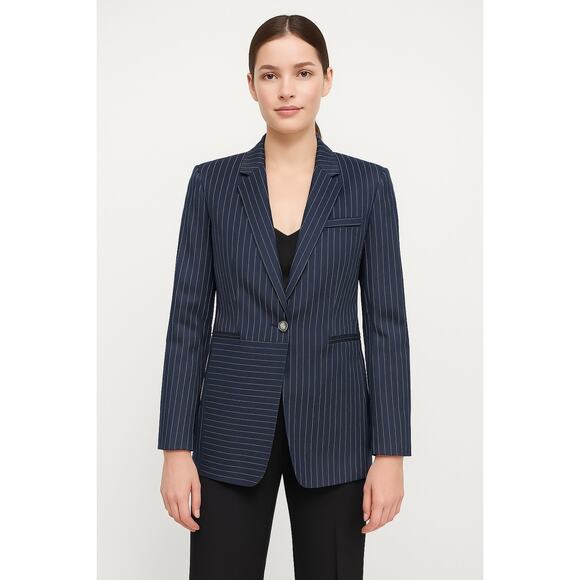 NWT Banana Republic Navy Pinstripe one button dressy Blazer Spring 2018 size 4 - Picture 1 of 15